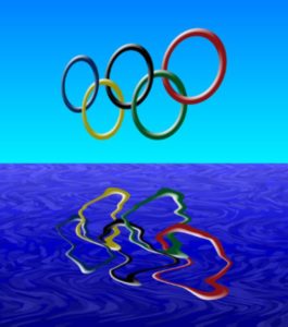 Picture of the Olympic Rings over water